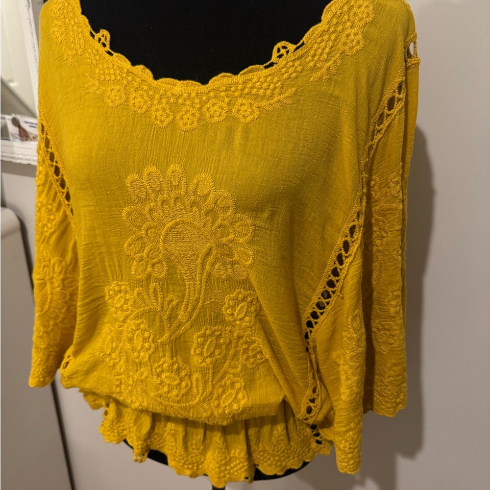 Yellow Lace Detail Women's Top